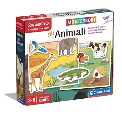 Clementoni Sapientino Montessori Gli Animali Gioco Montessori 3 Anni Con Tessere Sagomate, Gioco Educativo Per Conoscere Gli Animali, Sviluppo Linguaggio Made In Italy