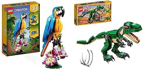 Lego 31136 Creator Pappagallo Esotico, Set 3 in 1 con Pesce e Rana, Animali Giocattolo & 31058 Creator Dinosauro, Giocattolo 3 in 1, Giochi per Bambini, Ragazzi e Ragazze in Mattoncini