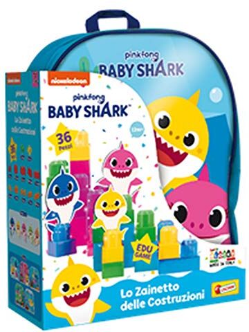 Liscianigiochi - Pinkfong Shark Zainetto Costruzioni Baby, da 1 anno in su', 36 Pezzi,