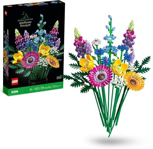 Lego Icons Bouquet Fiori Selvatici Finti con Papaveri e Lavanda Artificiali, Idee Regalo Donna o Uomo, Lei o Lui, Festa della Mamma, Botanical Collection, Modellismo e Hobby Creativi per Adulti