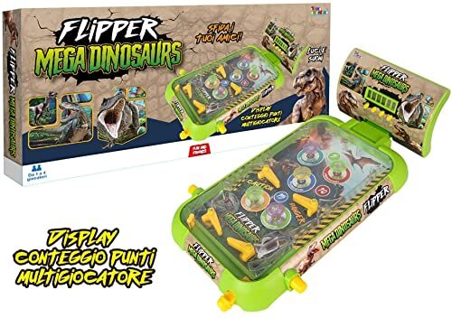 FCP Pinball Flipper Dinosauri SFIDA I TUOI AMICI per bambini 4+ con suoni punteggio digitale Multigiocatore + Omaggio Portachiave Dinosauro in metallo