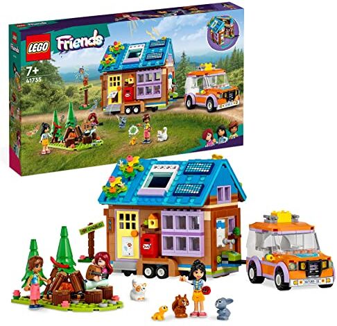 Lego Friends Casetta Mobile, Playset con Roulotte Apribile e Macchina Giocattolo per Campeggio nella Foresta, Personaggi 2023 Leo e Liann, Giochi per Bambini