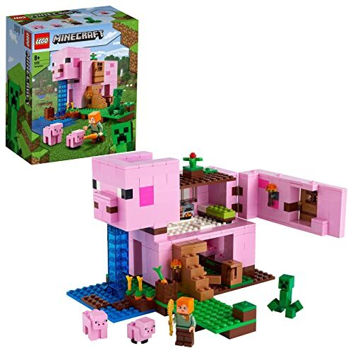 Lego Minecraft La Pig House, Set con Casa Giocattolo, Animali e Personaggi come Alex e Creeper e 2 Figure di Maiali, Giochi per Bambini, Bambine, Ragazzi e Ragazze da 8 Anni, Idee Regalo