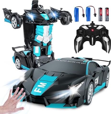 Kazzley Transform Macchina Telecomandata Giocattoli, Macchina Radiocomandata RC Robot Cars con Batterie Auto Telecomando per Bambini Ragazzi 4 5 6 7 8 9 10 Anni Blu Nero