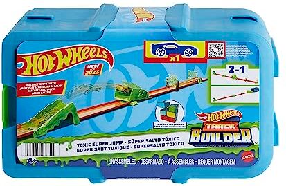 Hot Wheels Track Builder Salto della Fossa Tossica, Set con 1 macchinina e 10 Pezzi di Pista, Box modulare e impilabile, Giocattolo per Bambini, 4+ Anni,