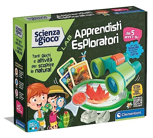 Clementoni Lab-Apprendisti Esperimenti di Scienza, Kit Esploratore, Gioco Scientifico Bambini 5 Anni, Laboratorio, con Binocolo, Made in Italy, Colore Italiano, Medium,