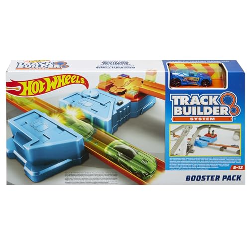 Hot Wheels Track Builder Booster Pack, playset con un veicolo , caricatore, 2 pezzi di pista arancione e accessori di collegamento, giocattolo per bambini, 5+ anni,