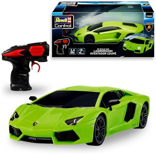 Revell Control- RC Scale Car Lamborghini Aventador, GHz-Fernsteuerung für Rechts-/Linkshänder, Frontbeleuchtung, 1:24, 19,9 cm Auto telecomandata, Colore Verde,