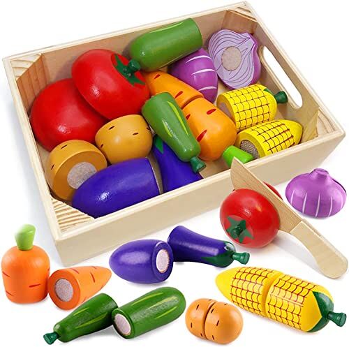 Airlab Cucina Giocattolo per Bambini Bambino, Giochi Accessori Cibo Cucina, Verdura Frutta Tagliare in Legno, Giocattolo Educativo Montessori, Regalo Compleanno Pasqua Halloween Natale Ragazzo Ragazza