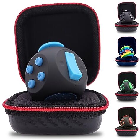 PILPOC theFube Fidget Cube (Nero e Blu) – Cubo Antistress Adulti e Bambini in Versione Deluxe – Fidget Toy con Custodia Protettiva Premium – Gadget Antistress Ideale per Ansia, ADHD, OCD e Autismo