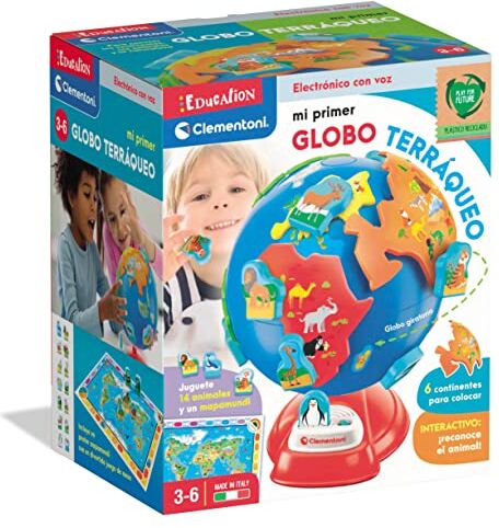 Clementoni Il mio primo globo Terraqueo; Un mappamondo Interattivo Junior con Continenti E Animali; Gioco ecologico in spagnolo, a partire da 3 anni ()