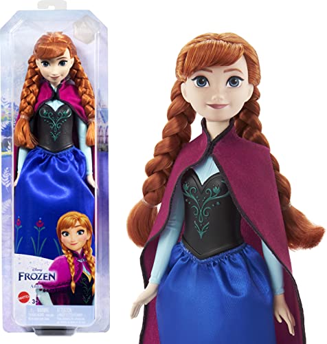 Mattel Disney Frozen Anna, bambola con abito elegante e accessori ispirati al film Dsney Frozen 1, giocattolo per bambini, 3+ anni,