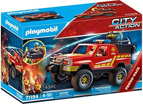 Playmobil City Action  Fuoristrada dei Vigili del Fuoco, Auto dei Pompieri con Lancia Antincendio, Giocattolo per Bambini dai 4 Anni in su