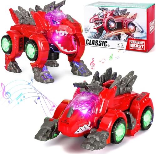 Highttoy Dinosauro Robot Giocattolo Bambino 3-6 Anni,Macchina Dinosauro Trasformabile Automatica Elettrica con Luci e Suono Regalo Bimbo 3 4 5 6 Anni Dinosauro Macchina Giocattolo