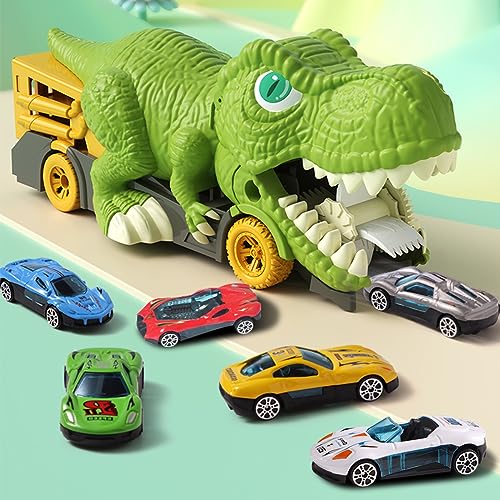 ALEENFOON Dinosauri Truck Giocattoolo, Dinosauro Car Transporter Truck Giocattolo per bambini, Dinosauro divoratore di auto con 6 mini auto, Dinosauro Carrier Car Bambini Giocattoli Regalo