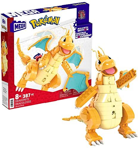 MEGA Pokémon Dragonite da costruire e collezionare con 388 pezzi, alto 18+ centimetri e con sistema Mattoncino movimento, giocattolo per bambini, 8+ anni,