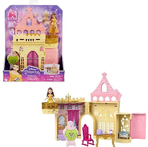 Mattel Disney Princess Set Componibili Il Castello di Belle, playset trasportabile con bambola Belle, 4 amici e tanti accessori, giocattolo per bambini, 3+ anni,