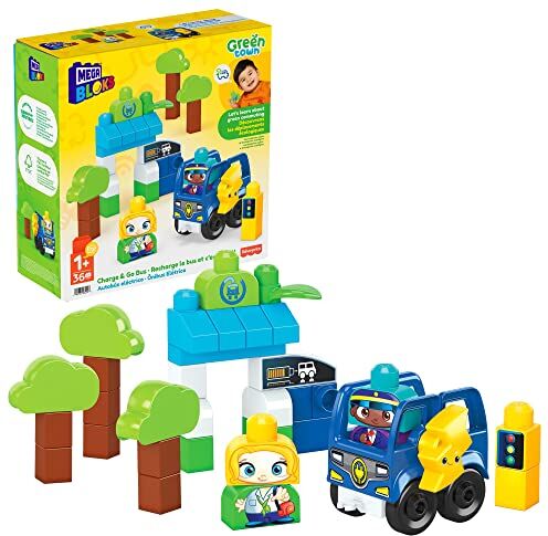 Mega Bloks Green Town Bus Ecologico Amici Bio Costruzioni per Bambini 35 Blocchi 2 Personaggi da Costruire Regalo per Bambini 1+ Anni,