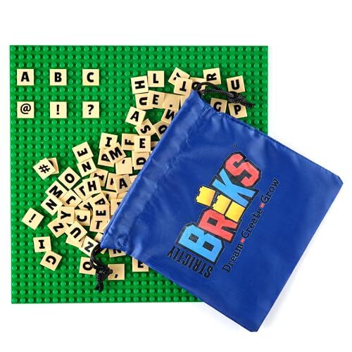 Strictly Briks AlphaBriks & 25cm x 25cm Green Base Plate by 100% Compatible with All Major Brands Easy to Remove Baseplate & Tiles for Education & Fun 100 2x 2 Patent Pending Alphabet Letter Bricks