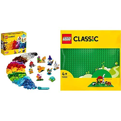 Lego Classic Mattoncini Trasparenti Creativi, con Animali, Giochi & Classic Base Verde, Tavola per Costruzioni Quadrata con 32x32 Bottoncini, Piattaforma Classica per Mattoncini per Costruire