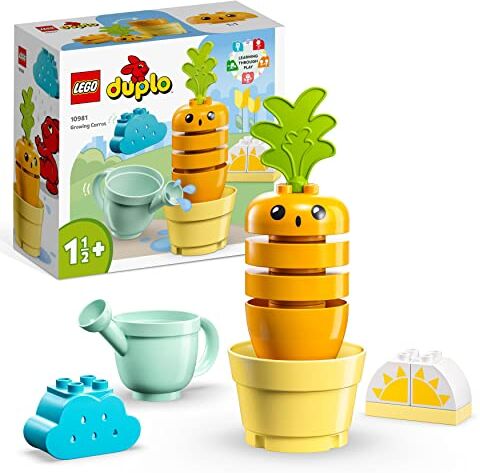 Lego DUPLO My First Una Carota che Cresce, Gioco Impilabile, Giochi Educativi per Bambini da 1,5 a 3 Anni con 4 Elementi di Verdura e Accessori