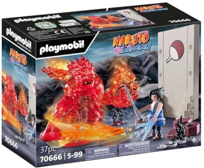 Playmobil Naruto Shippuden  Sasuke vs Itachi, Battaglia interattiva tra fratelli con Mangekyou Sharingan e spirito energetico Susano'o, giocattolo per bambini dai 5 anni in su