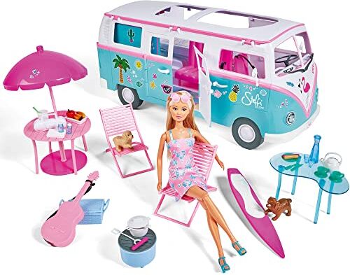 Simba Steffi Love Playset Camper Hawaii, con Steffi e cagnolino, 50 accessori inclusi, 51 cm, con parti apribili 3 Anni,