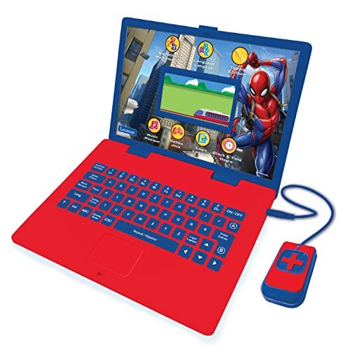 Lexibook Spider-Man Schermi giocattolo educativo e bilingue per computer portatile francese/inglese, per ragazzi e ragazze, 130 attività, imparare, giocare e musica, blu e rosso