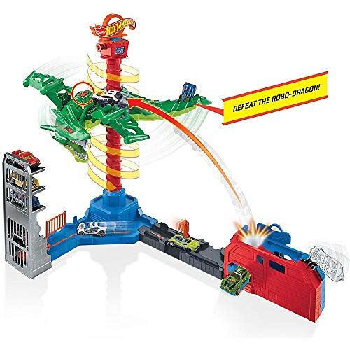 Hot Wheels Attacco Aereo del Dragone, Playset Motorizzato con Suoni e 1 Macchinina Giocattolo per Bambini 3+Anni, , Imballaggio Standard