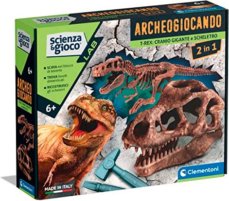 Clementoni - Scienza Archeogiocando-Dig Trex 2In1-Dinosauri, Fossili da Scavare e Assemblare, Kit Archeologo, Gioco Scientifico 7 Anni, Versione Made in Italy, Colore Italiano, Large,