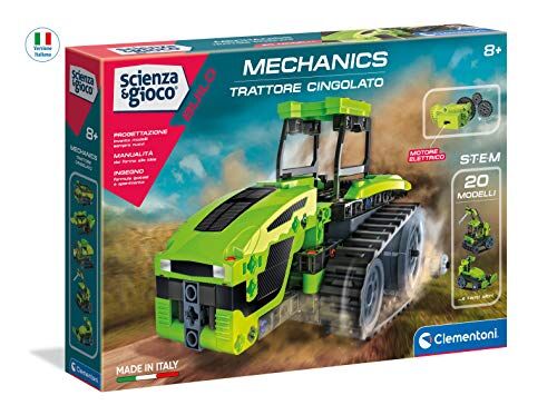 Clementoni - Laboratorio di Meccanica-Trattore cingolato-Set Costruzioni (Versione in Italiano) -Made in Italy, 8 Anni+, Multicolore,