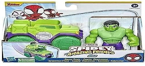 Marvel Hasbro Spidey and His Amazing Friends, action figure di Hulk e veicolo Smash Truck, giocattolo per età prescolare, per bambini dai 3 anni in su, Multicolore