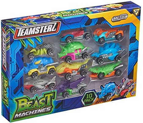 Teamsterz Beast Machine Dino Car Playset   10 Die-Cast Dinosaur Cars Included   10 Pack Car Set   Girls Aged 3+