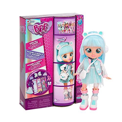 BFF BY CRY BABIES Kristal, Bambola alla Moda da Collezione con Capelli Lunghi, Vestitini in Tessuto e 9 Accessori, Giocattolo per Bambini e Bambine +5 Anni