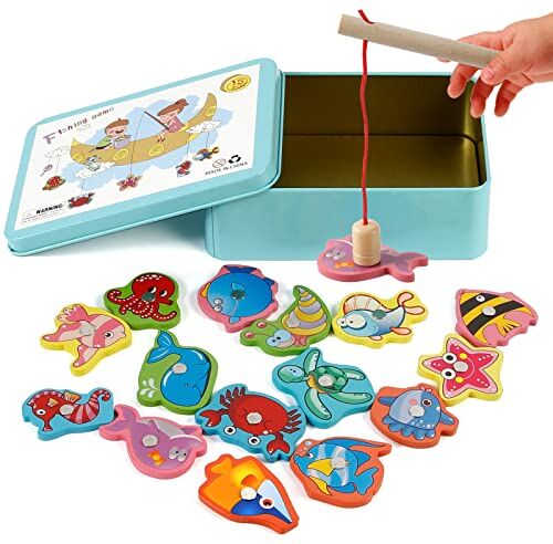 Victse Giocattoli di Legno Gioco di Pesca, Vittse Giochi Montessori Bambini 2 Anni Gioco di Pesca Magnetico, Bambino in Legno Educativo Giocattoli, Giochi per Bambini per Sviluppo (Blu)