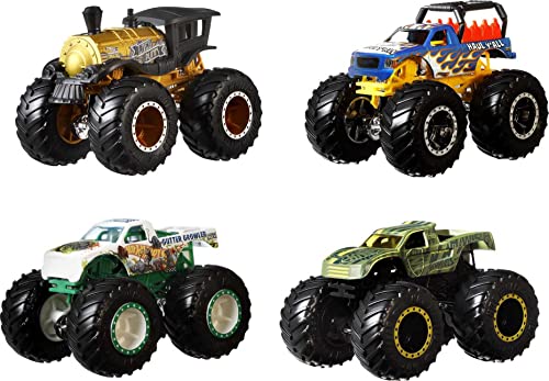 Hot Wheels , Monster Truck Confezione da 4 Veicoli Assortiti con Ruote Giganti, in Scala 1:64, Giocattolo per Bambini 4+ Anni,