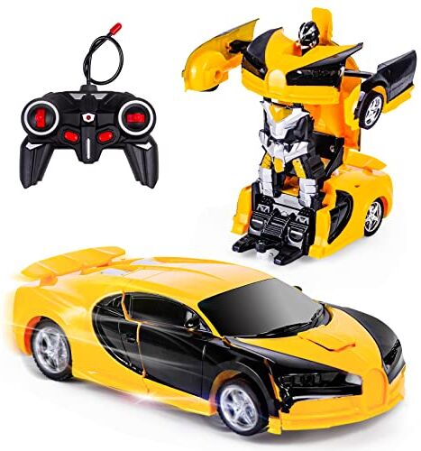 Kazzley Transform Giocattoli Macchina Telecomandata, Macchina Radiocomandata RC Robot Cars Auto Telecomando Regalo per Bambini Ragazzi 4 5 6 7 8 9 10 anni Giallo