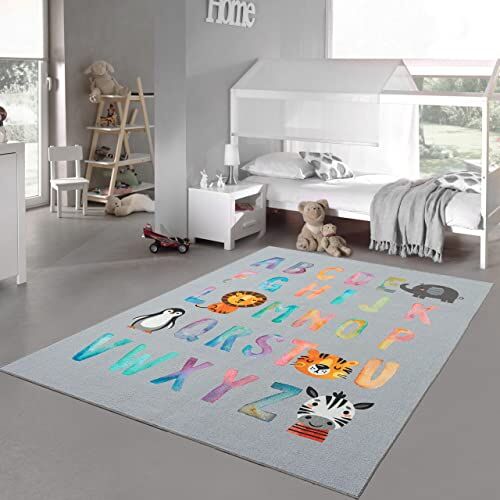 Teppich-Traum Tappeto Gioco per Bambini con Lettere dell'Alfabeto ABC in colori vivaci grigio, 200x290 cm