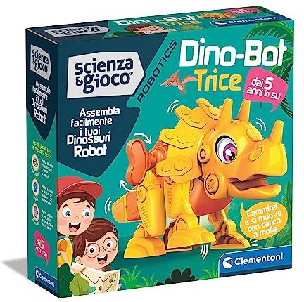 Clementoni - Scienza Robotics-Dino Bot Costruire, Laboratorio Robotica, Modello Dinosauro Triceratopo, STEM, Gioco Scientifico 5 Anni, Made in Italy, Colore Italiano,