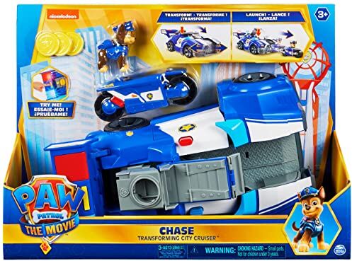 Paw Patrol , Auto della Polizia City Cruiser di Chase 2 in 1, Auto della Polizia con Moto, luci e Suoni e Personaggio da Collezione, Giocattoli per Bambini dai 3 Anni in su