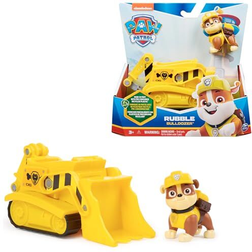 Paw Patrol , Bulldozer di Rubble, Veicolo e Personaggio Rubble, Giochi Bambini, 3+ anni