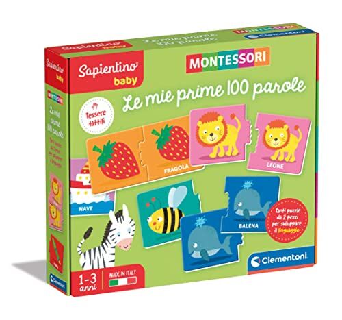 Clementoni - Sapientino Baby Prime 100 Parole-Gioco Educativo 1 Anno, Flashcards, (Versione in Italiano), Giochi Montessori, Made in Italy, Multicolore,