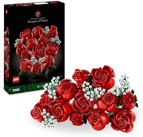 Lego Icons Bouquet di Rose, Set di Fiori Finti da Costruire, Hobby Creativi per Adulti, Decorazione per Casa, Idea Regalo di San Valentino, per l'Anniversario, per Lei o Lui, Collezione Botanica