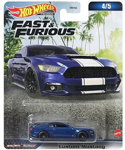 Hot Wheels FAST AND FURIOUS Die Cast Modellino Auto CUSTOM MUSTANG Scala 1:64 lunghezza 7cm Blu