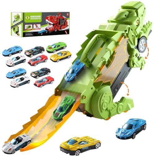 RZMZBY Giochi Bambini 3 4 5 6 7 8 Anni, Dinosauri per Bambini Camion Giocattolo per Bambini con 12 Auto Dinosauro Giocattolo Regalo Bambini Ragazzo 3 4 5 6 7 8 Anni Giocattoli Bambini Ragazzo 3-8 Anni