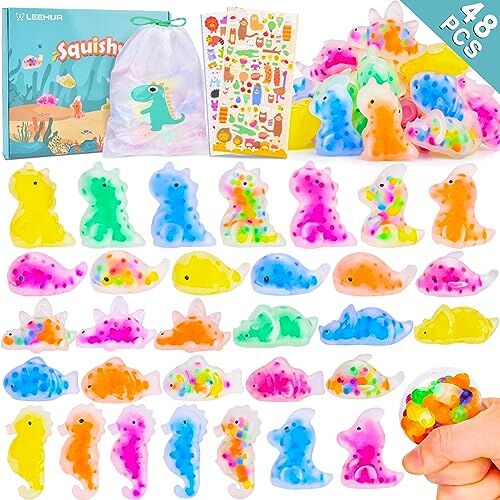 LEEHUR Squishy 48 Pezzi Palla Antiestre Regali Compleanno Bambini Scuola Silicone Squishy Squeeze Antistress Giocattolo Non Tossico, Squishy Kawaii per Bambini e Adulti,Premio in Classe,Riempitivi