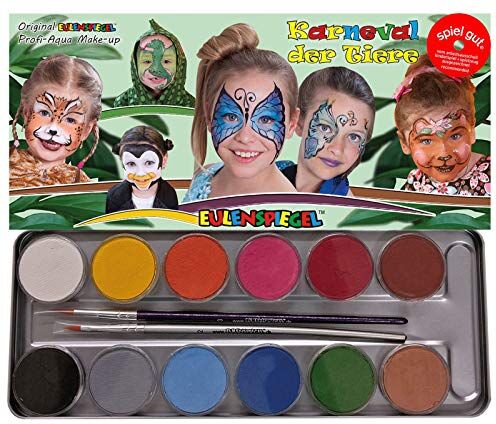 Eulenspiegel Specchio del gufo in metallo per trucco palette Carnevale degli Animali 15 pezzi (12 X colori, 2 X Pennello, 1 X Custodia in metallo)