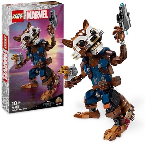 Lego Marvel Rocket e Baby Groot, Giochi per Bambini e Bambine da 10 Anni in su, Set con Action Figure Snodabile da Costruire e Minifigure del Supereroe, Giocattoli Guardiani della Galassia