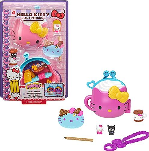 Mattel Hello Kitty Cofanetto Ciocco-Campeggio con 2 Mini Personaggi, Blocco per Appunti e Accessori, Giocattolo per Bambini 3+Anni,