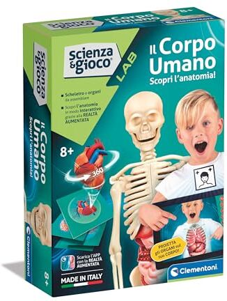 Clementoni - Scienza Lab-Il Corpo Umano Anatomia Umana, Modello Scheletro E Organi da Assemblare, Gioco Scientifico 8 Anni, App Realtà Aumentata, in Italiano, Made in Italy, Multicolore,